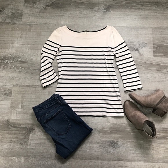 LOFT Tops - LOFT striped black and cream 3/4 sleeve top